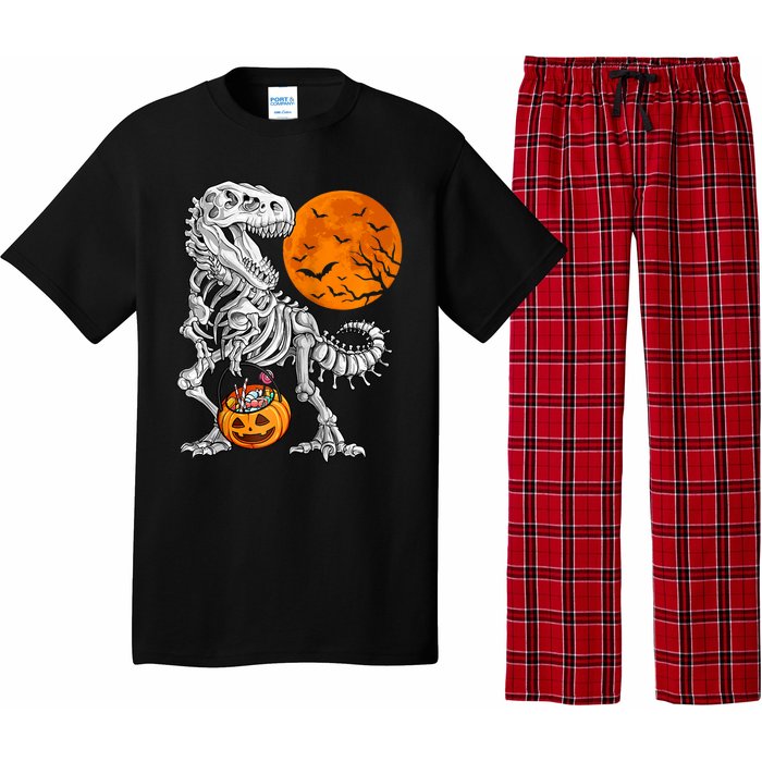 Halloween Dinosaur Skeleton T Rex Scary Pumpkin Moon Raglan Baseball Pajama Set