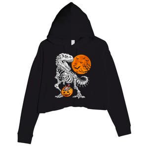 Halloween Dinosaur Skeleton T Rex Scary Pumpkin Moon Raglan Baseball Crop Fleece Hoodie