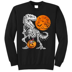 Halloween Dinosaur Skeleton T Rex Scary Pumpkin Moon Raglan Baseball Tall Sweatshirt