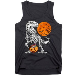 Halloween Dinosaur Skeleton T Rex Scary Pumpkin Moon Raglan Baseball Tank Top