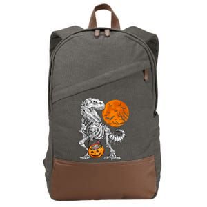 Halloween Dinosaur Skeleton T Rex Scary Pumpkin Moon Raglan Baseball Cotton Canvas Backpack