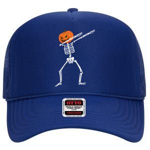 Halloween Dabbing Skeleton Scary Pumpkin Jack O Lantern Gift High Crown Mesh Back Trucker Hat