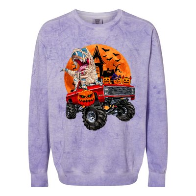 Halloween Dinosaur Skeleton T Rex Scary Pumpkin Moon Colorblast Crewneck Sweatshirt