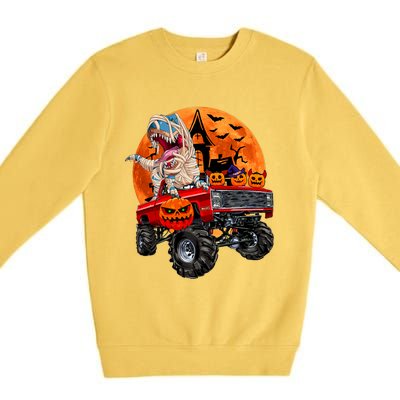 Halloween Dinosaur Skeleton T Rex Scary Pumpkin Moon Premium Crewneck Sweatshirt