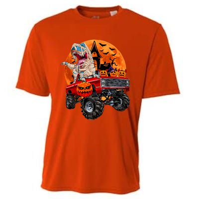 Halloween Dinosaur Skeleton T Rex Scary Pumpkin Moon Cooling Performance Crew T-Shirt