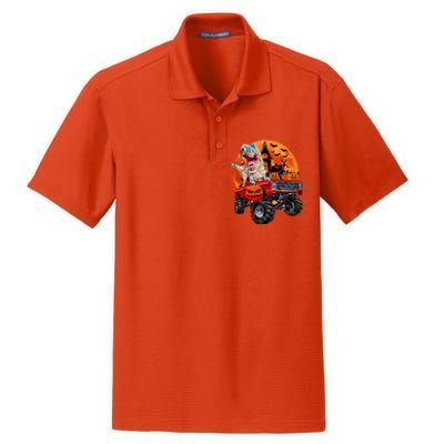 Halloween Dinosaur Skeleton T Rex Scary Pumpkin Moon Dry Zone Grid Polo