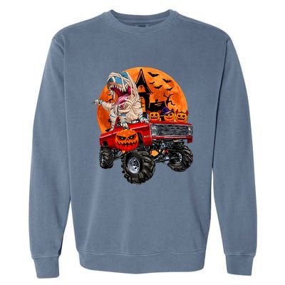 Halloween Dinosaur Skeleton T Rex Scary Pumpkin Moon Garment-Dyed Sweatshirt