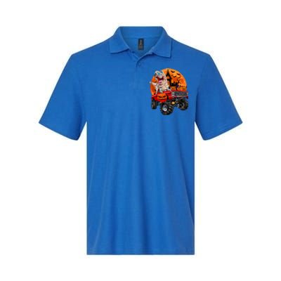 Halloween Dinosaur Skeleton T Rex Scary Pumpkin Moon Softstyle Adult Sport Polo