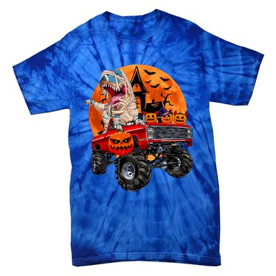 Halloween Dinosaur Skeleton T Rex Scary Pumpkin Moon Tie-Dye T-Shirt