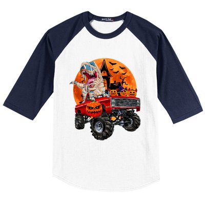 Halloween Dinosaur Skeleton T Rex Scary Pumpkin Moon Baseball Sleeve Shirt