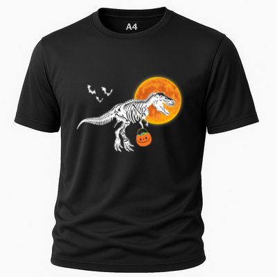Halloween Dinosaur Skeleton T Rex Scary Pumpkin Moon Performance Shirt