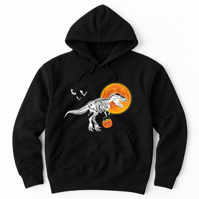 Halloween Dinosaur Skeleton T Rex Scary Pumpkin Moon Hoodie