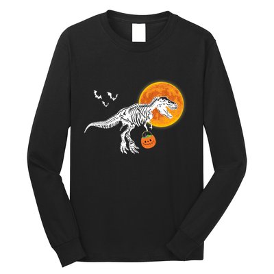 Halloween Dinosaur Skeleton T Rex Scary Pumpkin Moon Long Sleeve Shirt