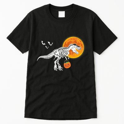 Halloween Dinosaur Skeleton T Rex Scary Pumpkin Moon Tall T-Shirt