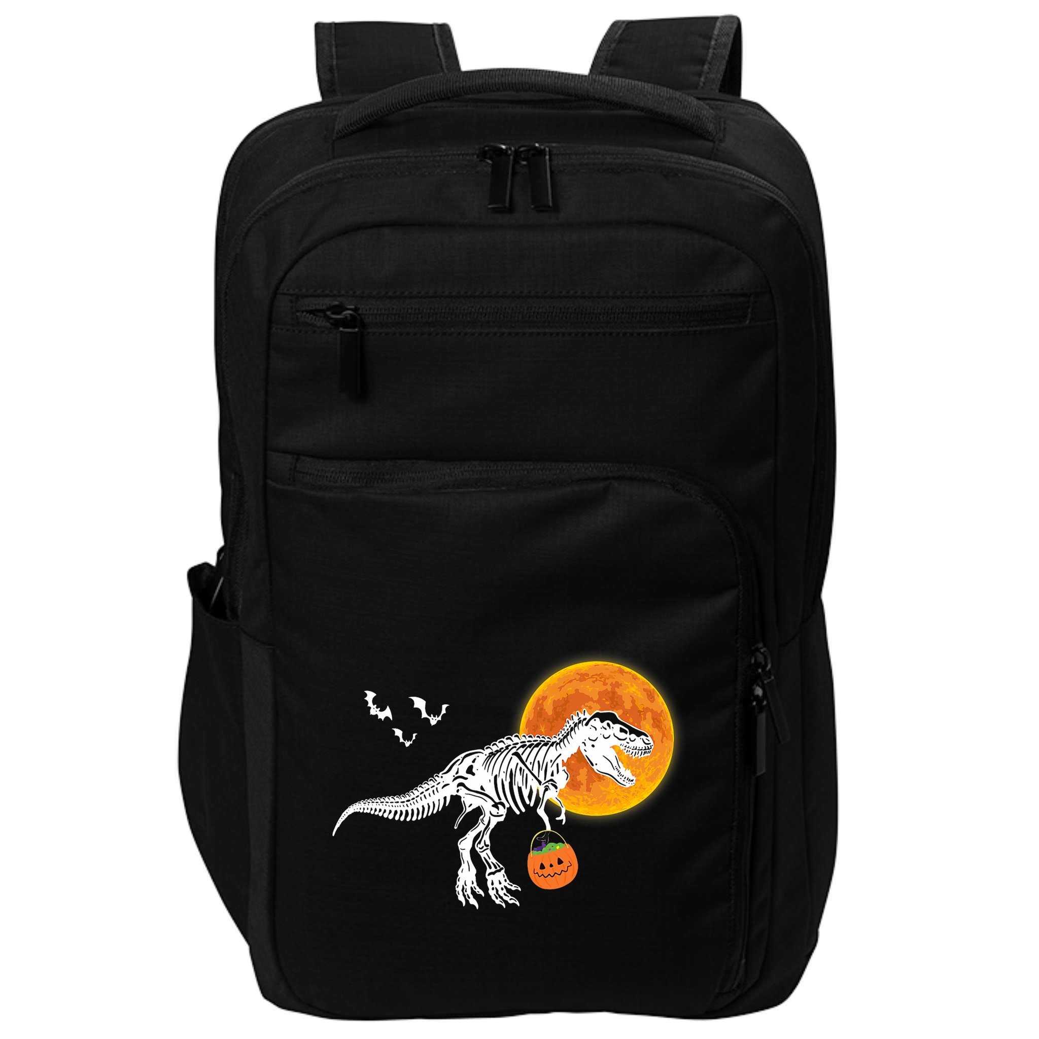 Halloween Dinosaur Skeleton T Rex Scary Pumpkin Moon Impact Tech Backpack