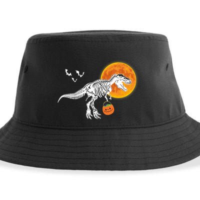 Halloween Dinosaur Skeleton T Rex Scary Pumpkin Moon Sustainable Bucket Hat