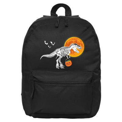 Halloween Dinosaur Skeleton T Rex Scary Pumpkin Moon 16 in Basic Backpack