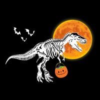 Halloween Dinosaur Skeleton T Rex Scary Pumpkin Moon 16 in Basic Backpack