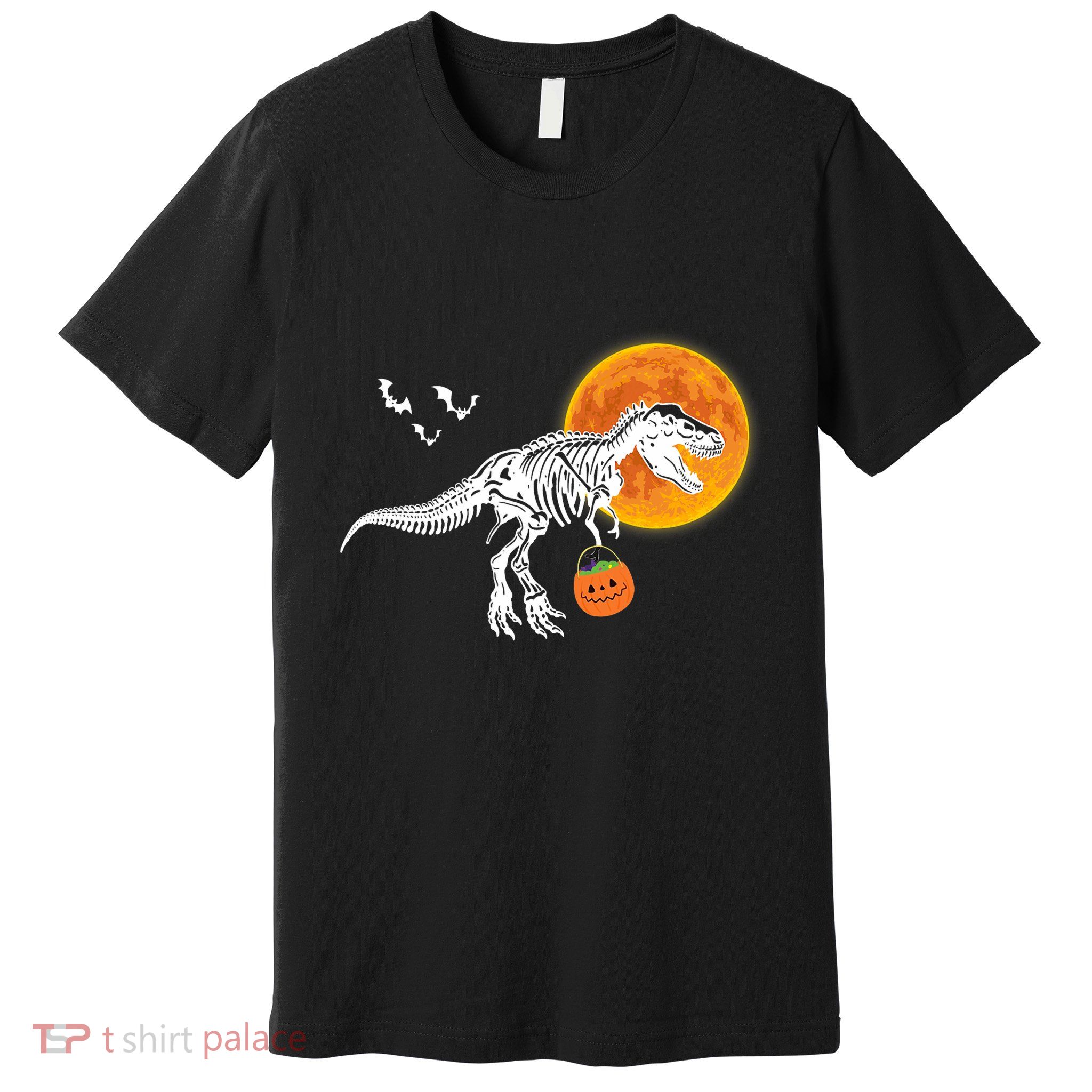 Halloween Dinosaur Skeleton T Rex Scary Pumpkin Moon Premium T-Shirt