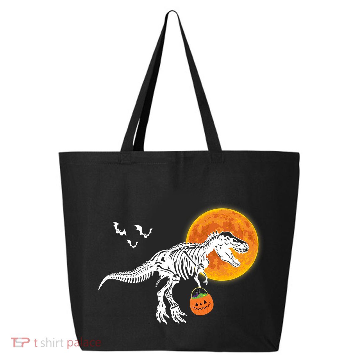 Halloween Dinosaur Skeleton T Rex Scary Pumpkin Moon 25L Jumbo Tote
