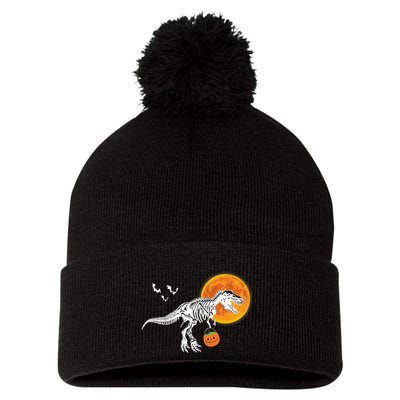 Halloween Dinosaur Skeleton T Rex Scary Pumpkin Moon Pom Pom 12in Knit Beanie