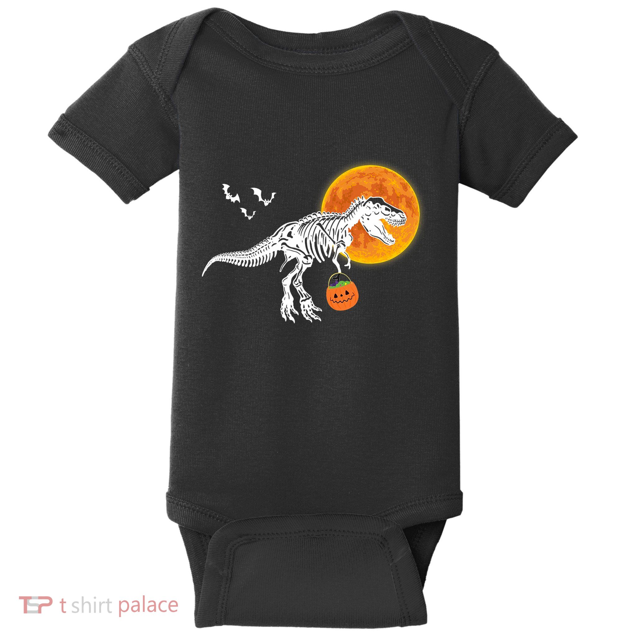 Halloween Dinosaur Skeleton T Rex Scary Pumpkin Moon Baby Bodysuit