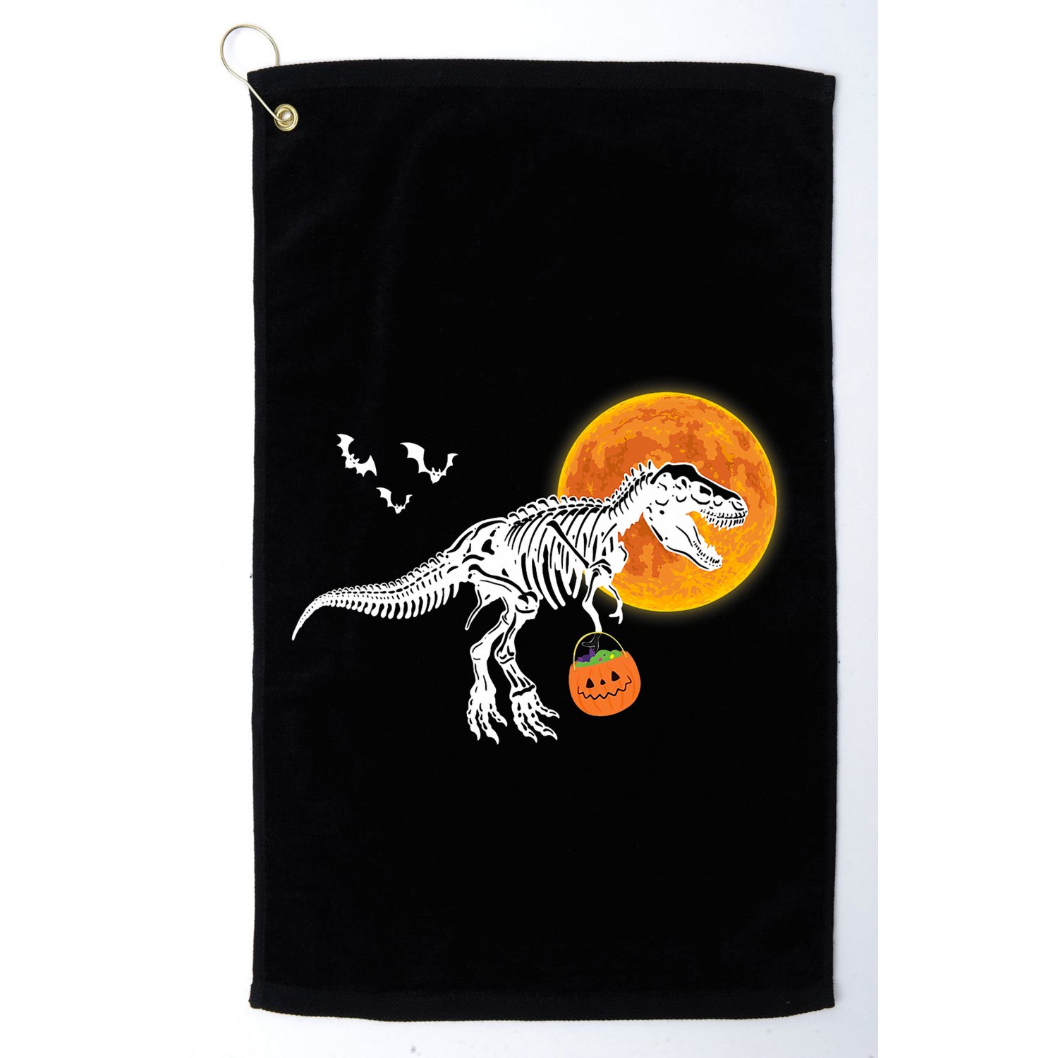 Halloween Dinosaur Skeleton T Rex Scary Pumpkin Moon Golf Towel
