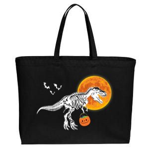 Halloween Dinosaur Skeleton T Rex Scary Pumpkin Moon Cotton Canvas Jumbo Tote