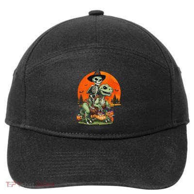 Halloween Dinosaur Skeleton T Rex Pumpkin Moon Funny Gift 7-Panel Snapback Hat