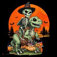 Halloween Dinosaur Skeleton T Rex Pumpkin Moon Funny Gift 7-Panel Snapback Hat