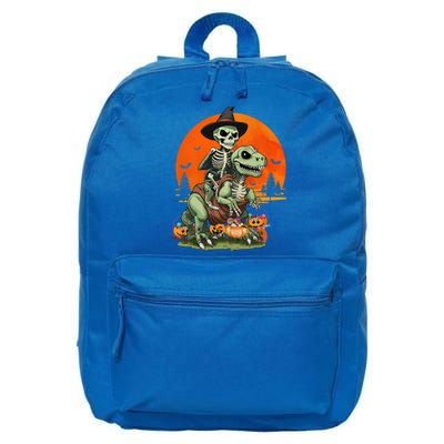 Halloween Dinosaur Skeleton T Rex Pumpkin Moon Funny Gift 16 in Basic Backpack