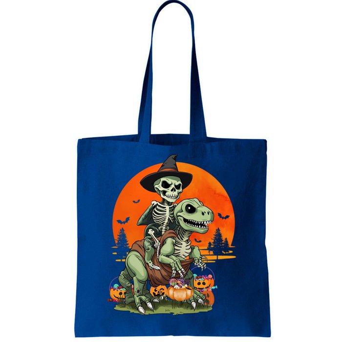 Halloween Dinosaur Skeleton T Rex Pumpkin Moon Funny Gift Tote Bag