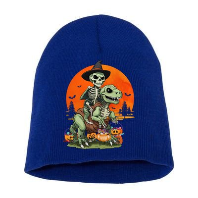 Halloween Dinosaur Skeleton T Rex Pumpkin Moon Funny Gift Short Acrylic Beanie