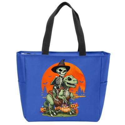 Halloween Dinosaur Skeleton T Rex Pumpkin Moon Funny Gift Zip Tote Bag