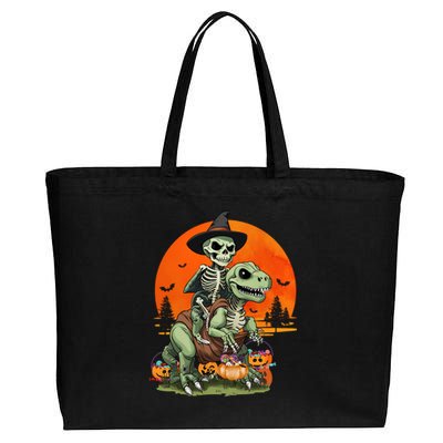 Halloween Dinosaur Skeleton T Rex Pumpkin Moon Funny Gift Cotton Canvas Jumbo Tote