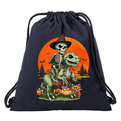 Halloween Dinosaur Skeleton T Rex Pumpkin Moon Funny Gift Drawstring Bag