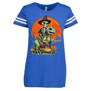 Halloween Dinosaur Skeleton T Rex Pumpkin Moon Funny Gift Enza Ladies Jersey Football T-Shirt