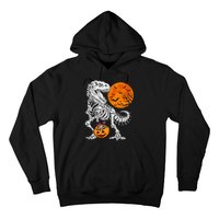 Halloween Dinosaur Skeleton T rex Scary Pumpkin Moon Hoodie