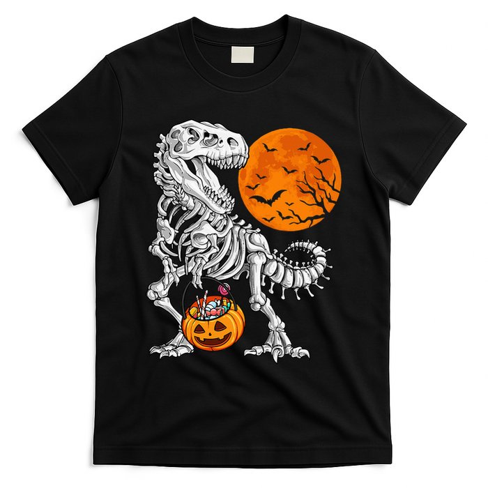 Halloween Dinosaur Skeleton T rex Scary Pumpkin Moon T-Shirt