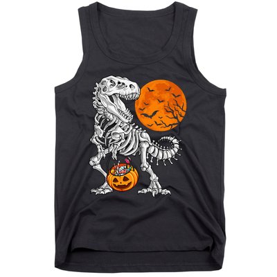 Halloween Dinosaur Skeleton T rex Scary Pumpkin Moon Tank Top