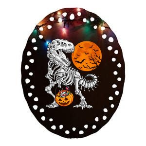 Halloween Dinosaur Skeleton T rex Scary Pumpkin Moon Ceramic Oval Ornament