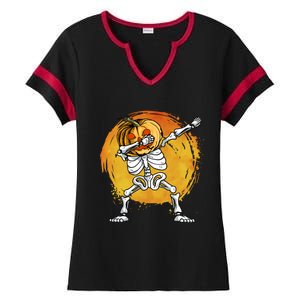 Halloween Dabbing Skeleton Halloween Cute Gift Ladies Halftime Notch Neck Tee