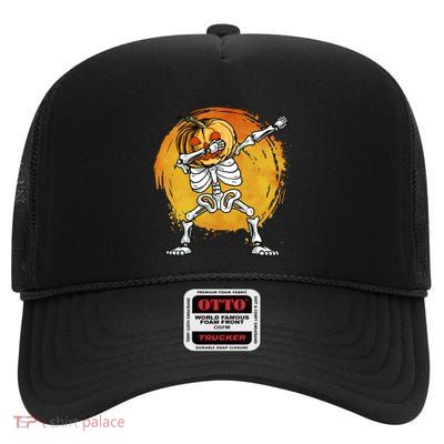 Halloween Dabbing Skeleton Halloween Cute Gift High Crown Mesh Back Trucker Hat