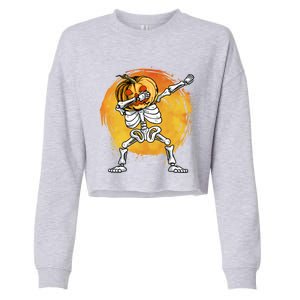 Halloween Dabbing Skeleton Halloween Cute Gift Cropped Pullover Crew