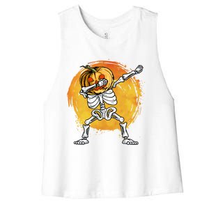 Halloween Dabbing Skeleton Halloween Cute Gift Women's Racerback Cropped Tank