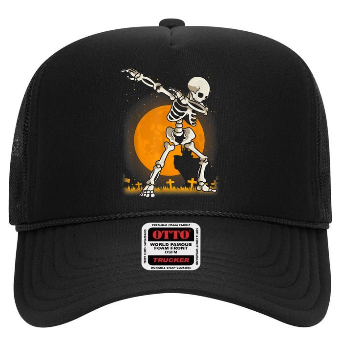 Halloween Dabbing Skeleton High Crown Mesh Back Trucker Hat