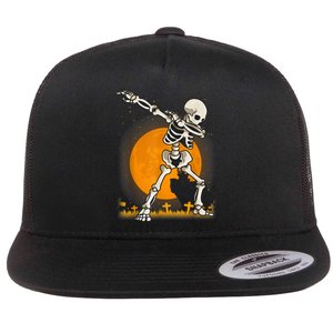 Halloween Dabbing Skeleton Flat Bill Trucker Hat