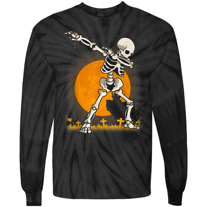 Halloween Dabbing Skeleton Tie-Dye Long Sleeve Shirt