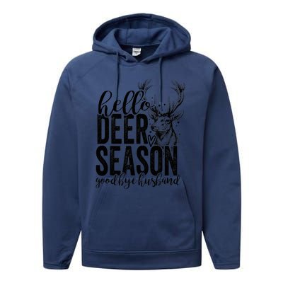 Hello Deer Season Goodbye Husband Vintage Performance Fleece Hoodie