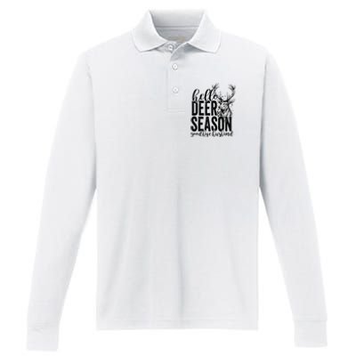 Hello Deer Season Goodbye Husband Vintage Performance Long Sleeve Polo